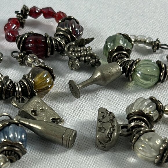 Lot 5 Multicolored Beaded Wine Charms Silver Tone Cheese Wedge Grapes Bottle - Picture 7 of 12